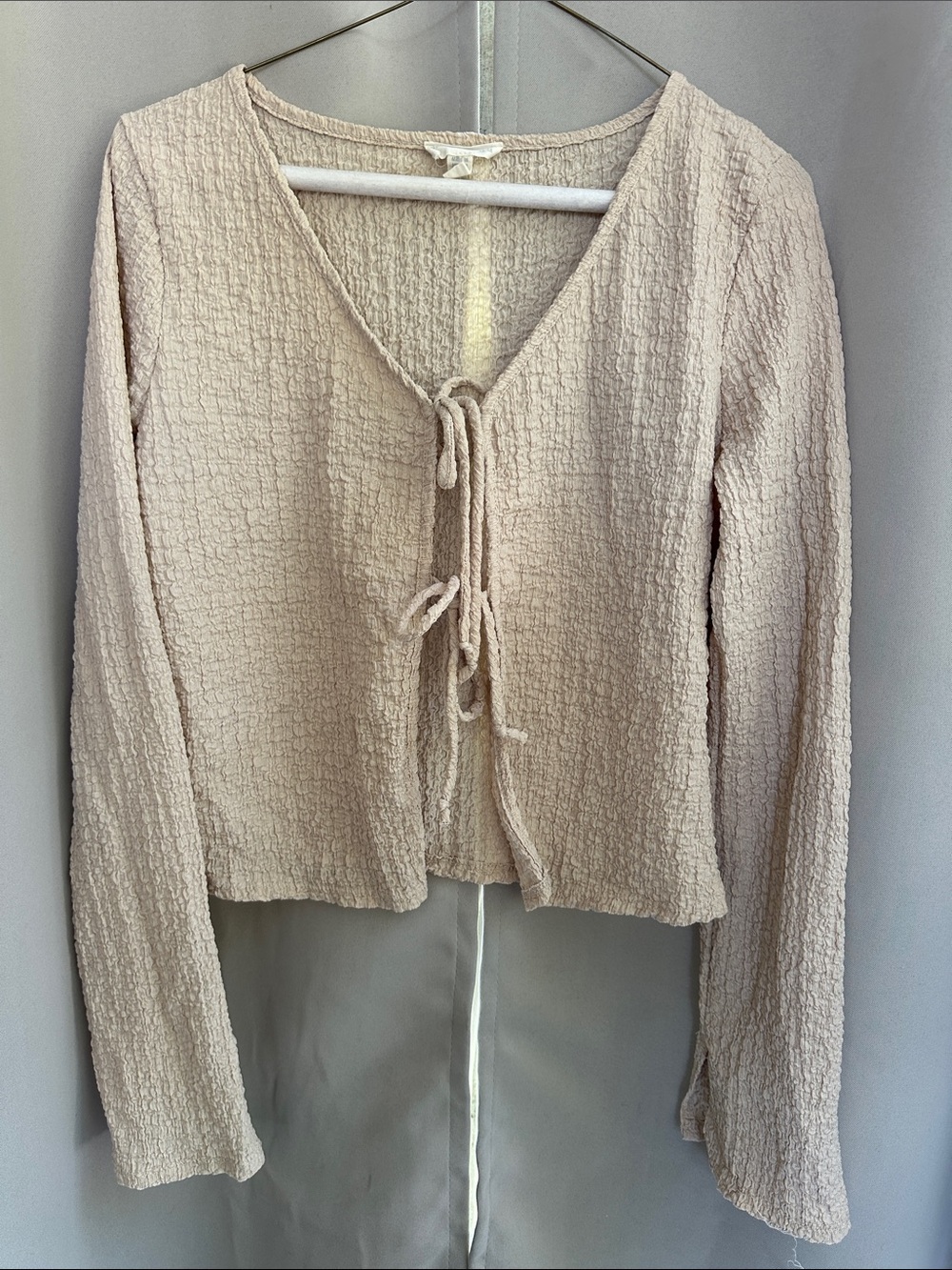 See You Monday Beige Tie-Front Textured Tunic sz m
